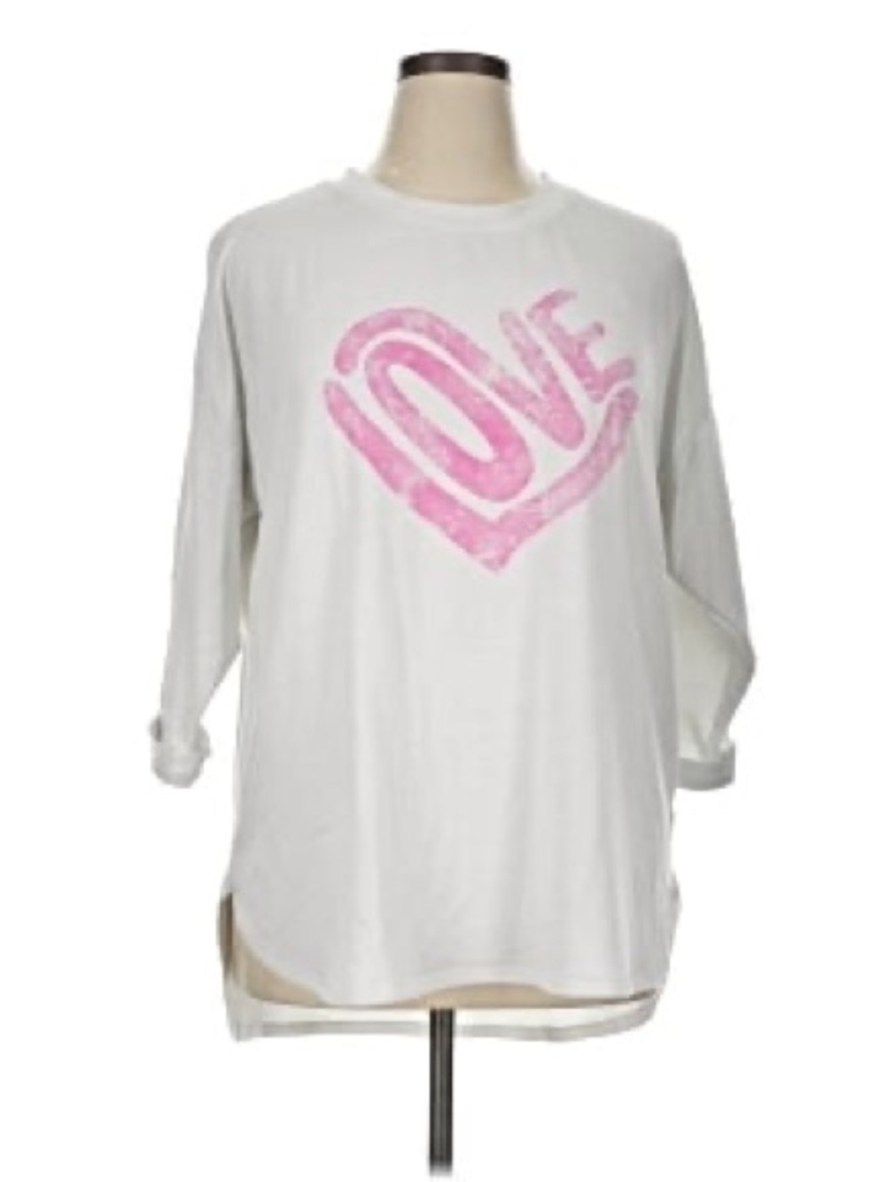 Women’s White Long Sleeve Tee with Pink LOVE Graphic